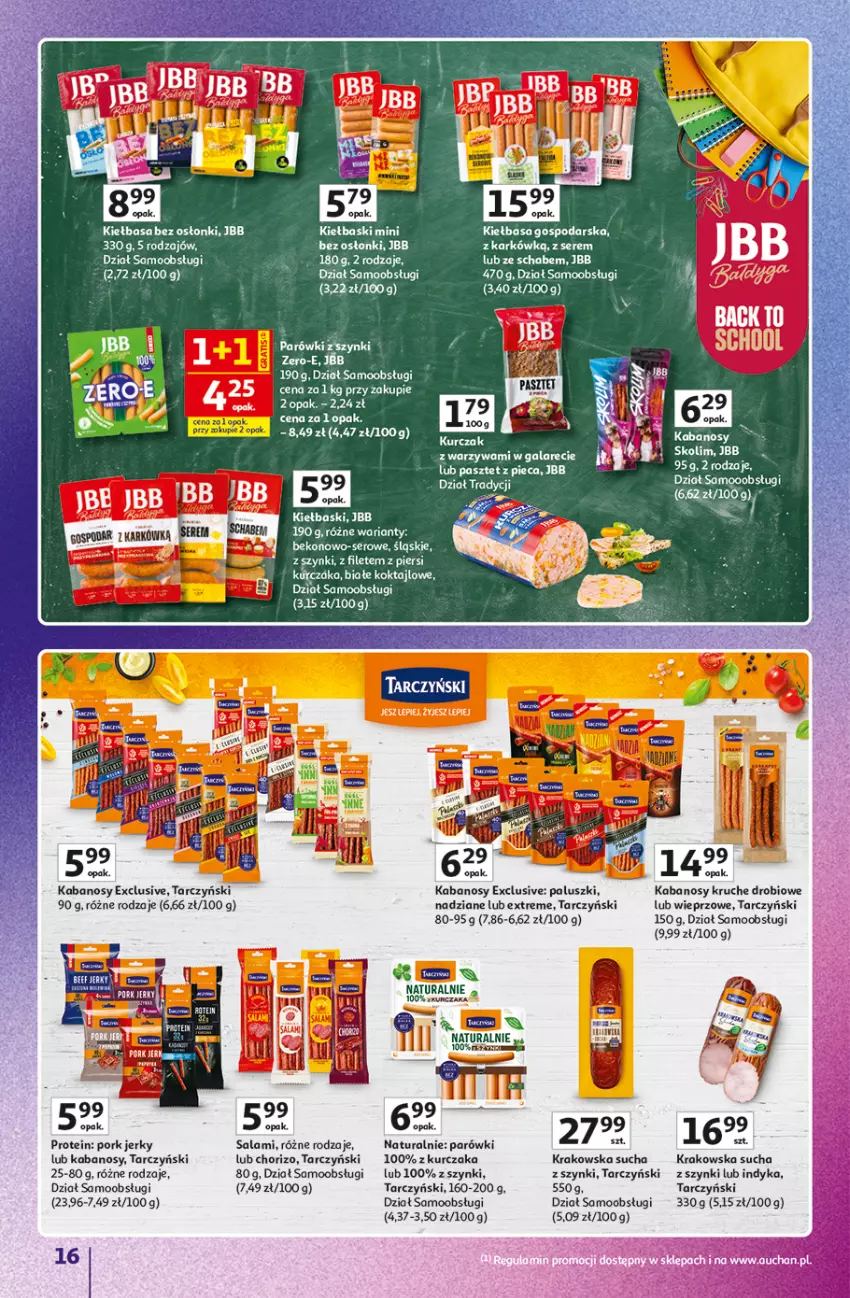 Gazetka promocyjna Auchan - Gazetka 30 Lat Hipermarket Auchan Znane marki - ważna 03.09 do 09.09.2026 - strona 16 - produkty: Fa, Gala, Jerky, Kabanos, Kiełbasa, Kurczak, Parówki, Parówki z szynki, Pasztet, Piec, Por, Salami, Ser, Tarczyński, Warzywa
