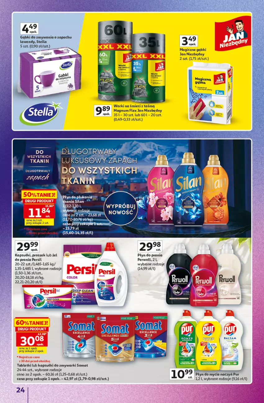 Gazetka promocyjna Auchan - Gazetka 30 Lat Hipermarket Auchan Znane marki - ważna 03.09 do 09.09.2026 - strona 24 - produkty: Jan Niezbędny, Persil, Perwoll, Płyn do płukania, Płyn do prania, Somat, Tablet, Worki na śmiec, Worki na śmieci, Zmywarki