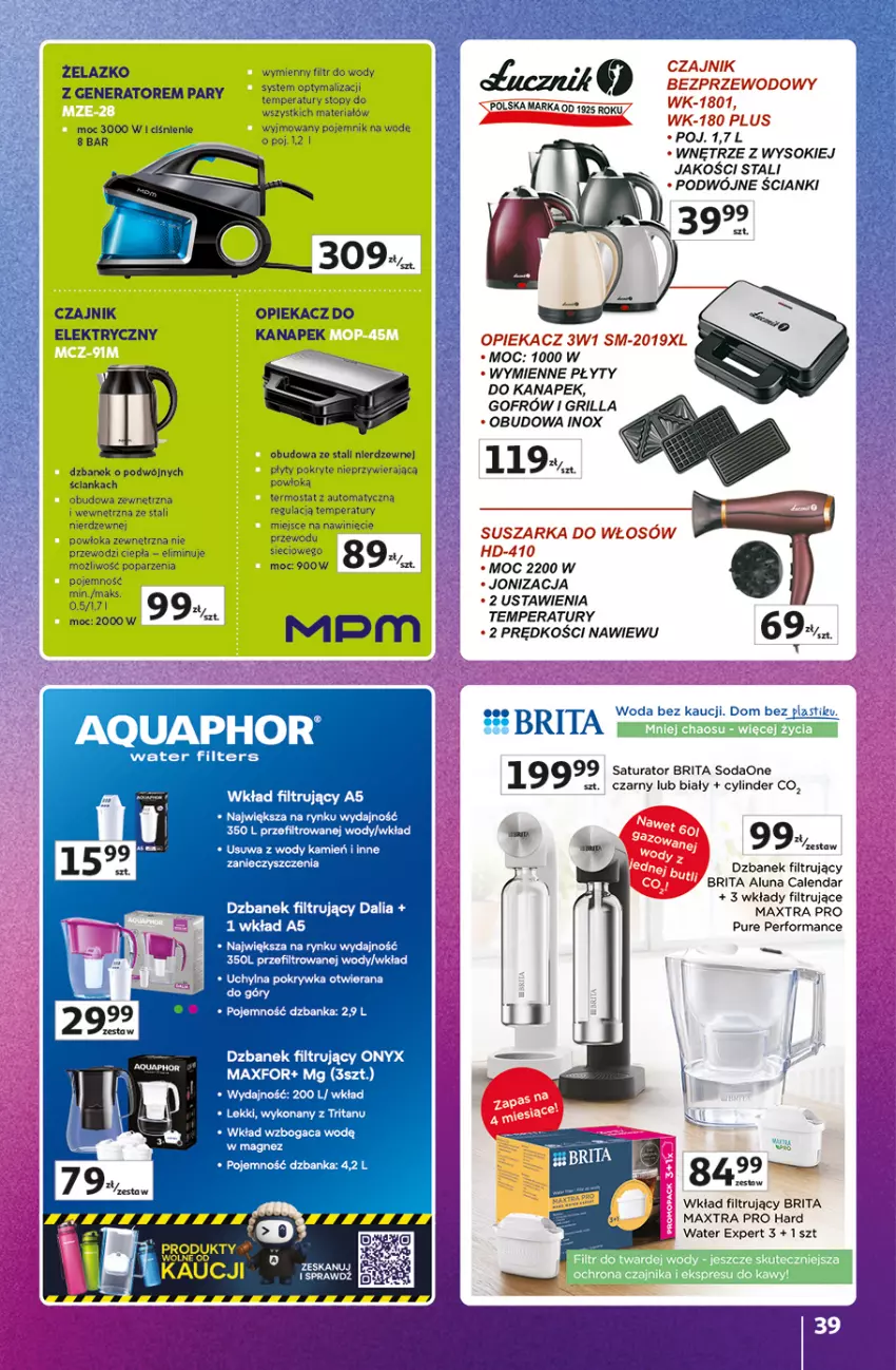 Gazetka promocyjna Auchan - Gazetka 30 Lat Hipermarket Auchan Znane marki - ważna 03.09 do 09.09.2026 - strona 39 - produkty: Brit, Brita, Czajnik, Dzbanek, Dzbanek filtrujący, Grill, Pur, Sok, Suszarka, Wkład filtrujący