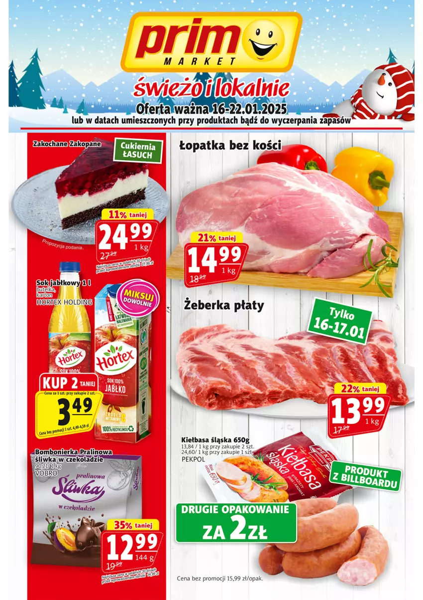 Gazetka promocyjna Prim Market - ważna 16.01 do 22.01.2025 - strona 1 - produkty: Cukier, Kiełbasa, Kiełbasa śląska, Pekpol, Sok, Sok jabłkowy