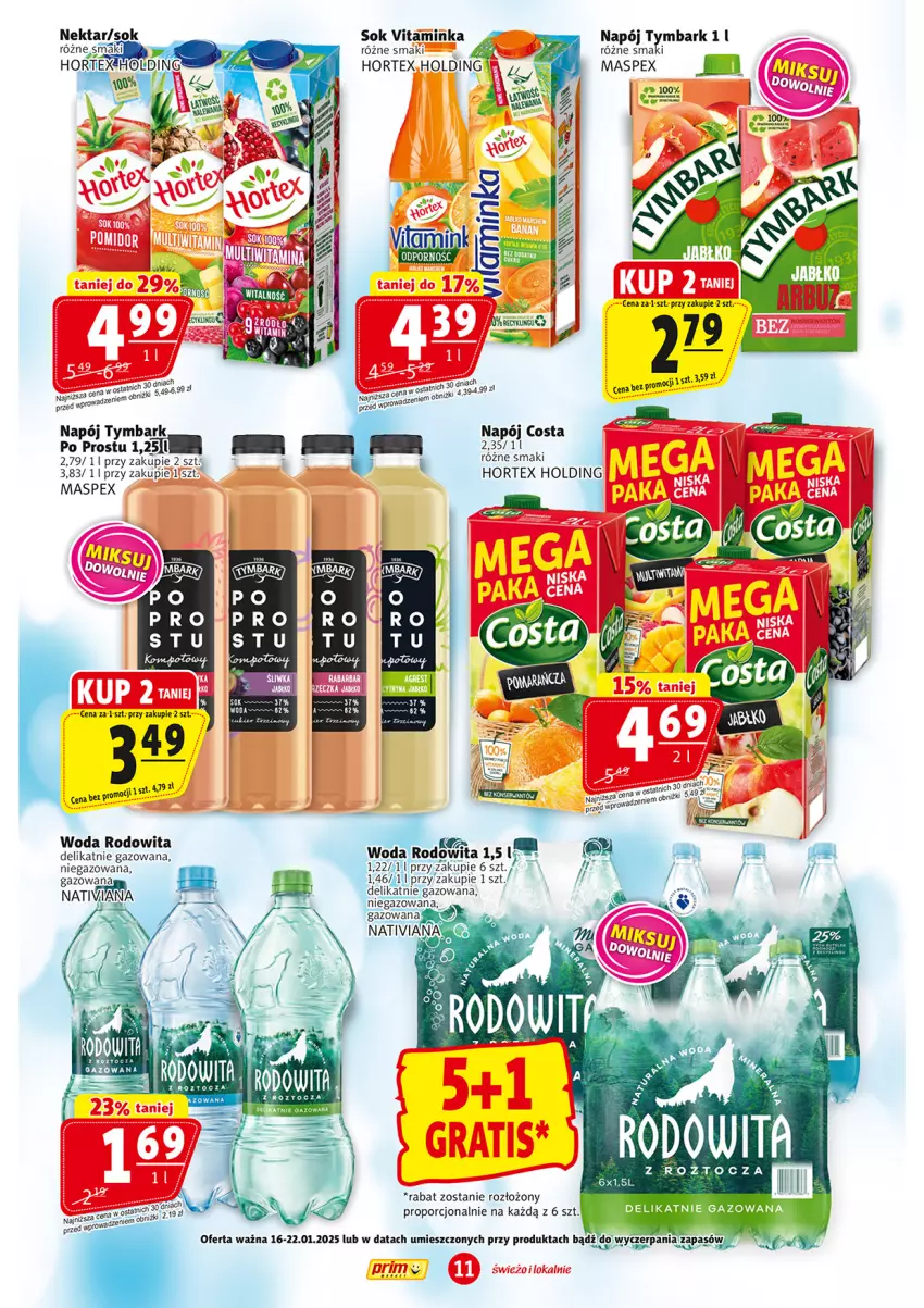 Gazetka promocyjna Prim Market - ważna 16.01 do 22.01.2025 - strona 11 - produkty: Hortex, Inka, Napój, Nektar, Por, Sok, Tymbark, Woda