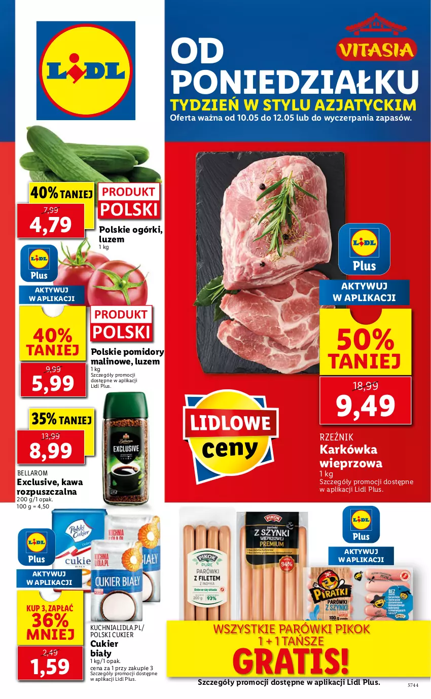 Gazetka promocyjna Lidl - GAZETKA - ważna 10.05 do 12.05.2021 - strona 1 - produkty: Bell, Bella, Cukier, Gra, Karkówka wieprzowa, Kawa, Kuchnia, Parówki, PIKOK, Pomidory