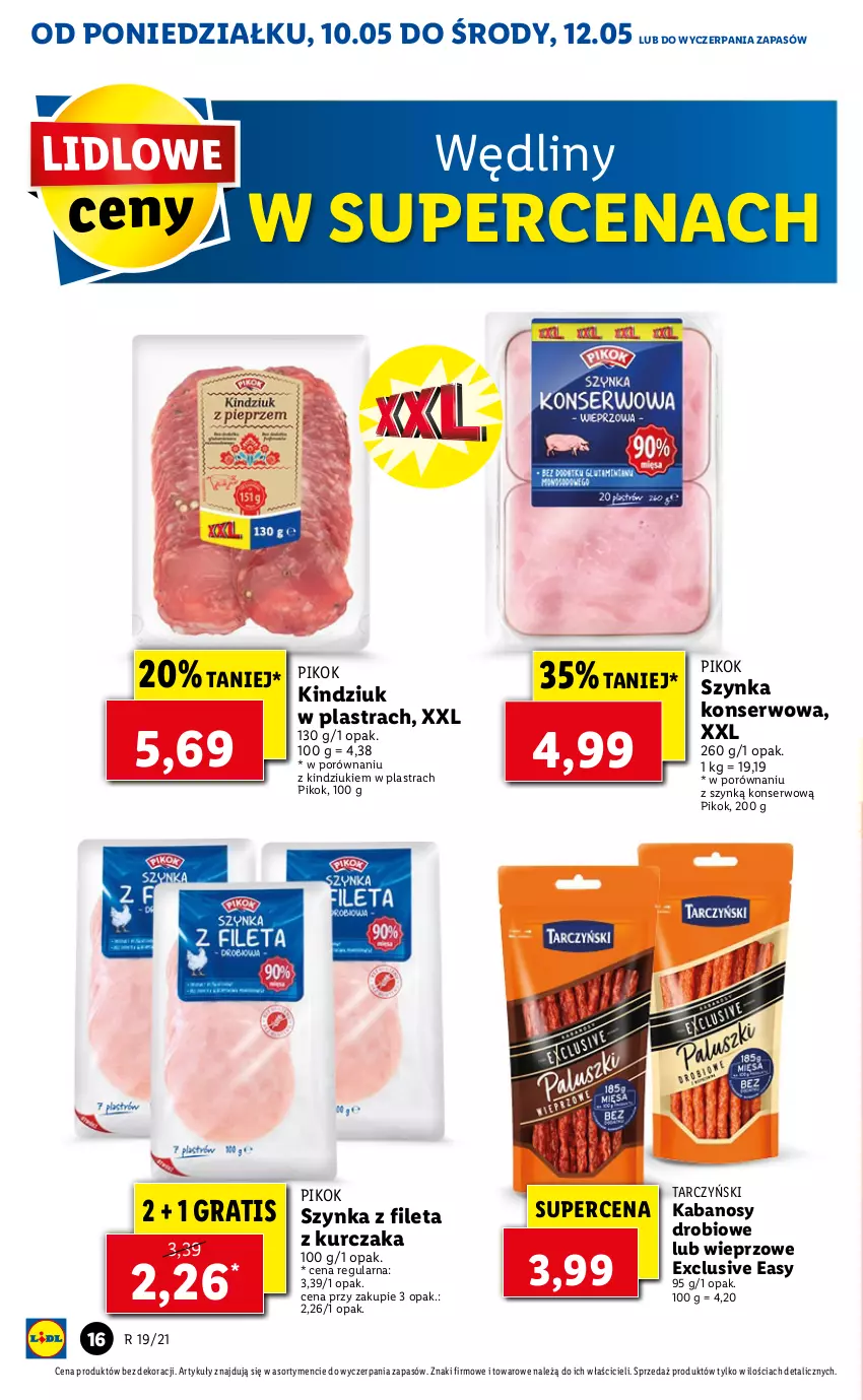 Gazetka promocyjna Lidl - GAZETKA - ważna 10.05 do 12.05.2021 - strona 16 - produkty: Gra, Kabanos, Kindziuk, Kurczak, PIKOK, Por, Ser, Szynka, Szynka konserwowa, Tarczyński