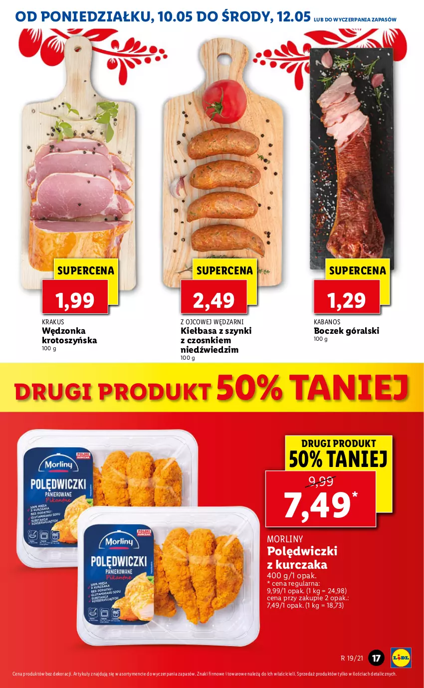 Gazetka promocyjna Lidl - GAZETKA - ważna 10.05 do 12.05.2021 - strona 17 - produkty: Boczek, Kabanos, Kiełbasa, Krakus, Kurczak, Morliny