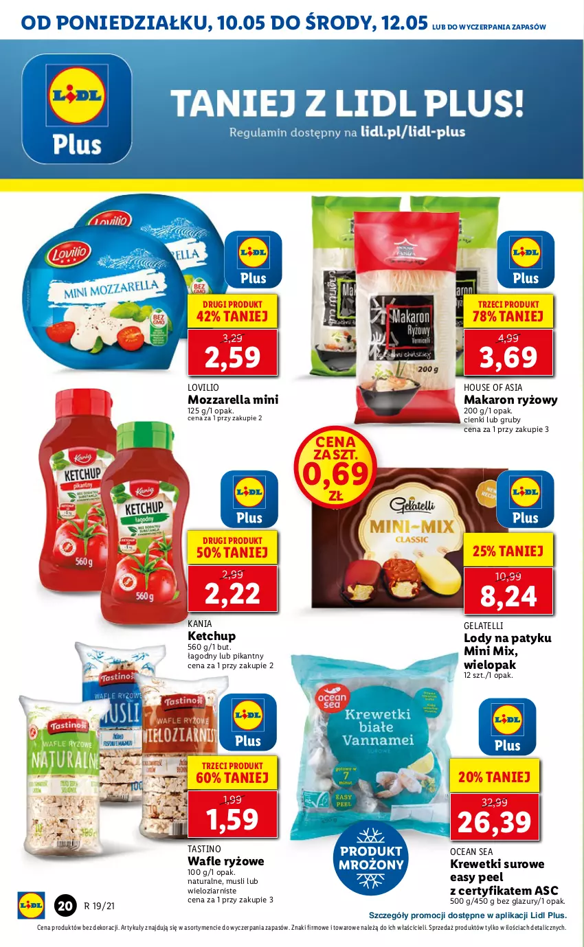 Gazetka promocyjna Lidl - GAZETKA - ważna 10.05 do 12.05.2021 - strona 20 - produkty: House of Asia, Ketchup, Krewetki, Lazur, Lody, Lovi, Makaron, Makaron ryżowy, Mozzarella, Mus, Ryż