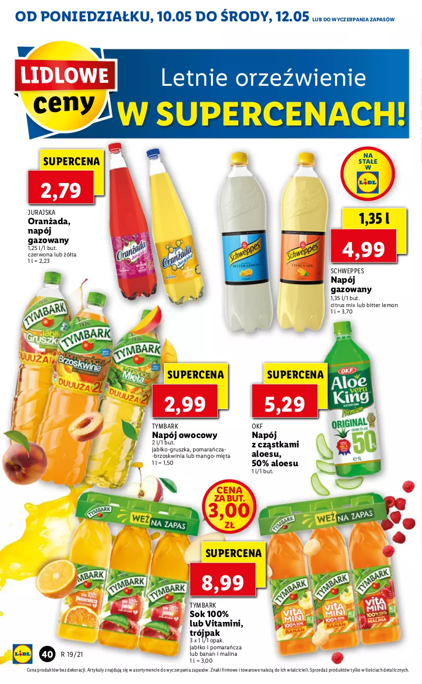 Gazetka promocyjna Lidl - GAZETKA - ważna 10.05 do 12.05.2021 - strona 40 - produkty: Mango, Mięta, Napój, Napój gazowany, Oranżada, Schweppes, Sok, Tymbark