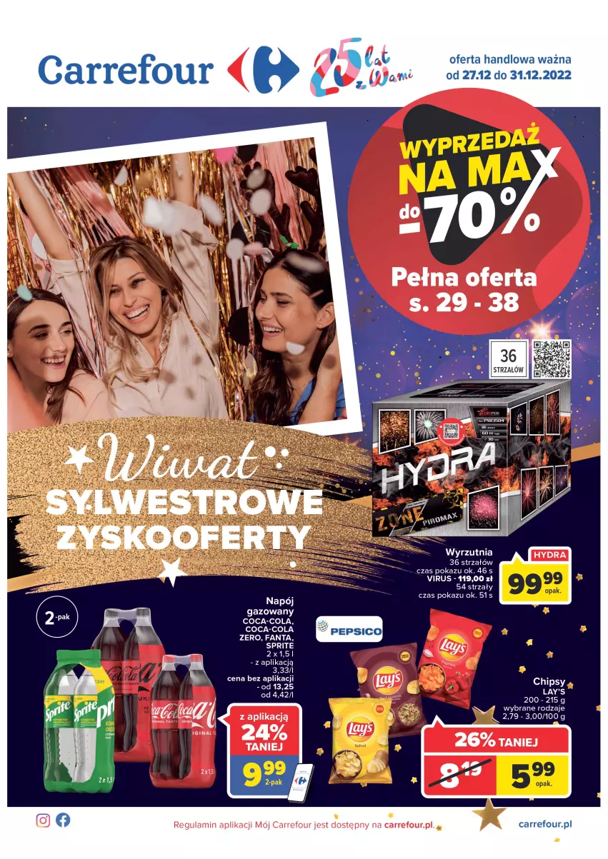 Gazetka promocyjna Carrefour - Gazetka Carrefour - ważna 27.12 do 31.12.2022 - strona 1 - produkty: Coca-Cola, Fa, Fanta, Gin, Pepsi, Sprite, Strzałów, Wyrzutnia