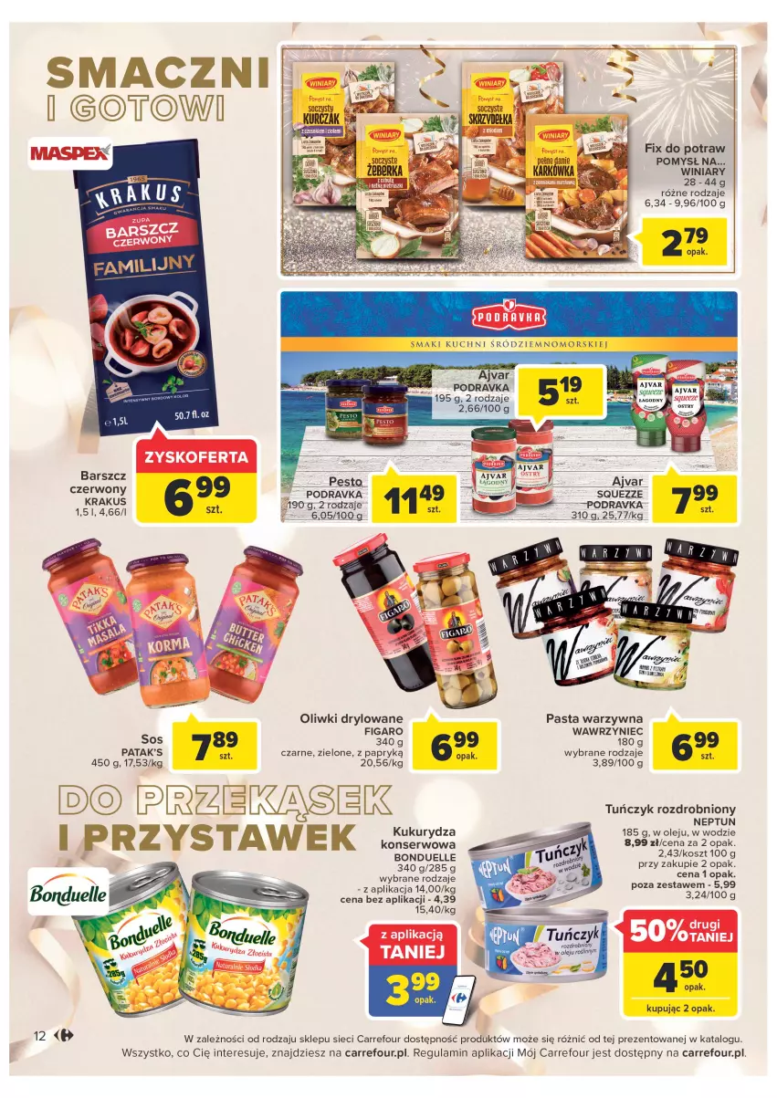 Gazetka promocyjna Carrefour - Gazetka Carrefour - ważna 27.12 do 31.12.2022 - strona 12 - produkty: AEG, Bonduelle, Kosz, Krakus, Olej, Oliwki, Pasta warzywna, Patak's, Podravka, Sos, Winiary