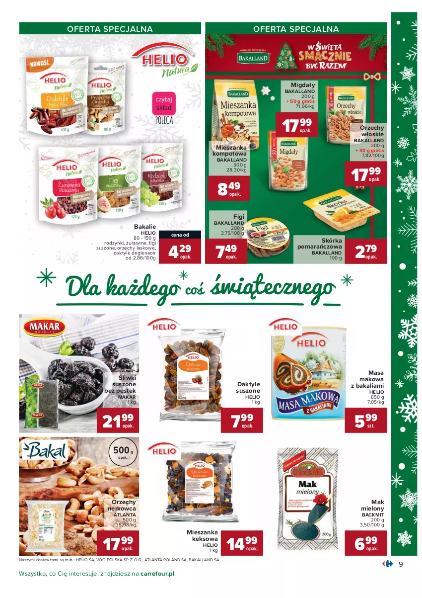 Gazetka promocyjna Carrefour - Gazetka Carrefour - ważna 13.12 do 19.12.2021 - strona 9 - produkty: Bakalland, Daktyle, Figi, Gra, Helio, Mak mielony, Mieszanka kompotowa, Migdały, Orzechy włoskie, Rodzynki, Stek