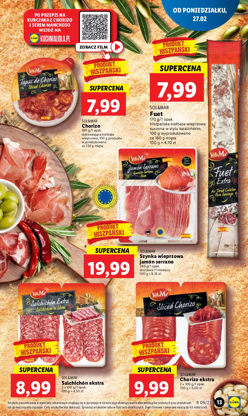 Gazetka promocyjna Lidl - GAZETKA - ważna 27.02 do 01.03.2023 - strona 15 - produkty: Jamón serrano, Kiełbasa, Kurczak, Ser, Szynka, Szynka wieprzowa