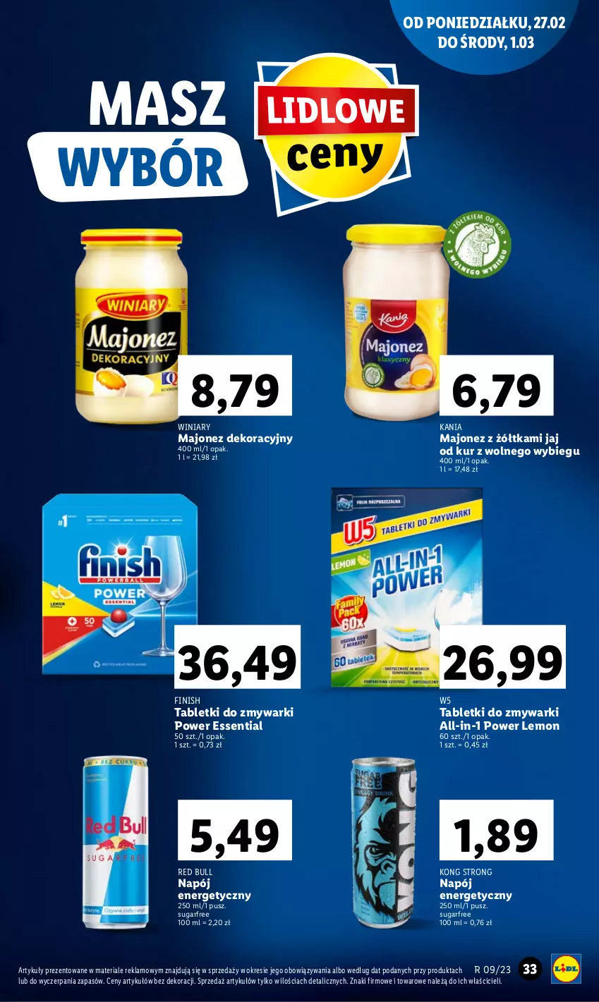 Gazetka promocyjna Lidl - GAZETKA - ważna 27.02 do 01.03.2023 - strona 37 - produkty: Finish, Majonez, Napój, Napój energetyczny, Red Bull, Tablet, Tabletki do zmywarki, Winiary, Zmywarki