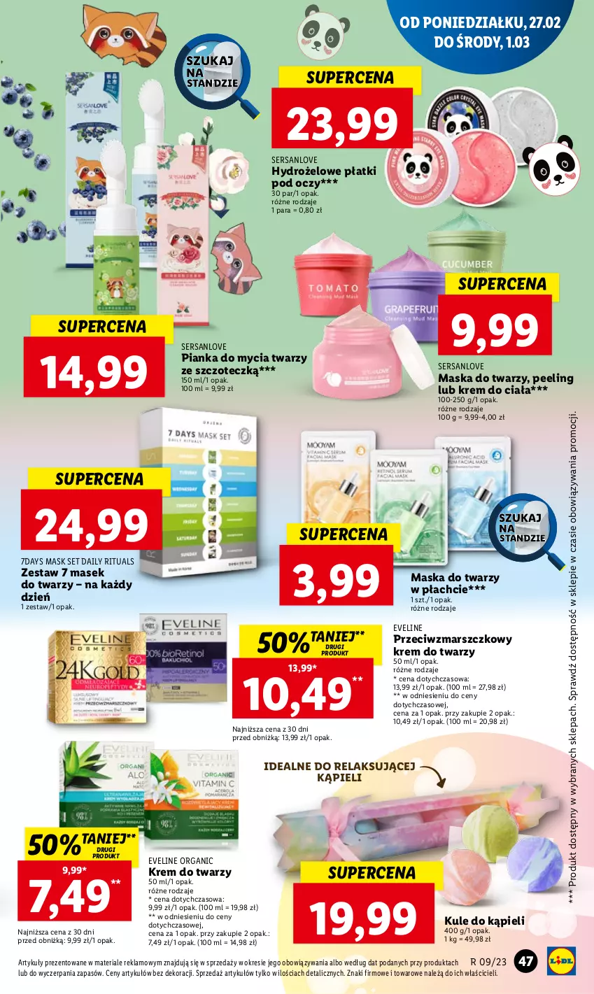 Gazetka promocyjna Lidl - GAZETKA - ważna 27.02 do 01.03.2023 - strona 53 - produkty: Eveline, Hydrożelowe płatki pod oczy, Krem do ciała, Krem do twarzy, Mars, Maska, Maska do twarzy, Peeling, Pianka do mycia twarzy, Ser