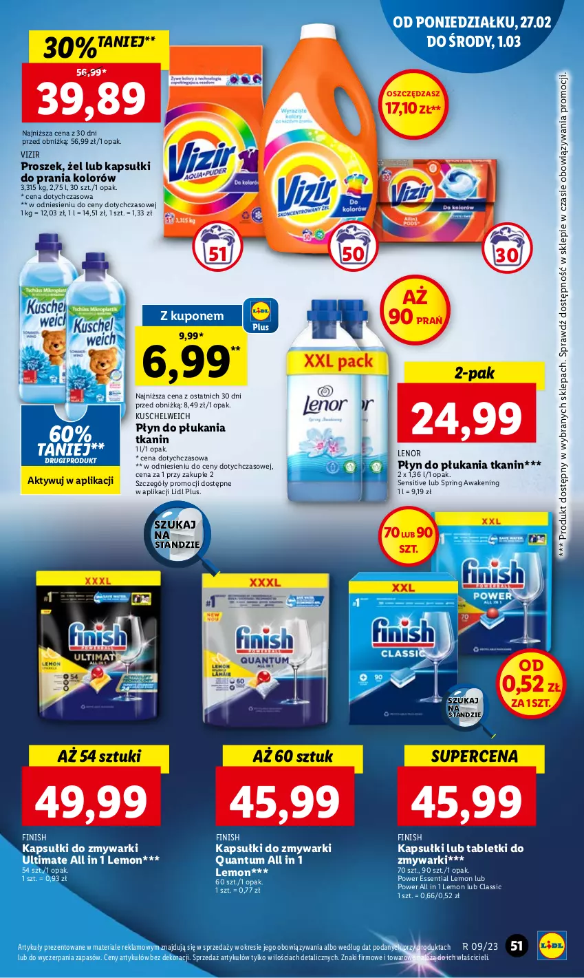 Gazetka promocyjna Lidl - GAZETKA - ważna 27.02 do 01.03.2023 - strona 57 - produkty: Finish, Lenor, Płyn do płukania, Tablet, Tabletki do zmywarki, Vizir, Zmywarki