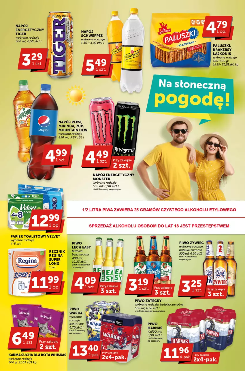 Gazetka promocyjna Groszek - ważna 18.05 do 30.05.2023 - strona 4 - produkty: 7up, Gin, Harnaś, Krakersy, Lajkonik, Mirinda, Napój, Napój energetyczny, Papier, Papier toaletowy, Pepsi, Piwo, Ręcznik, Schweppes, Velvet, Warka, Whiskas