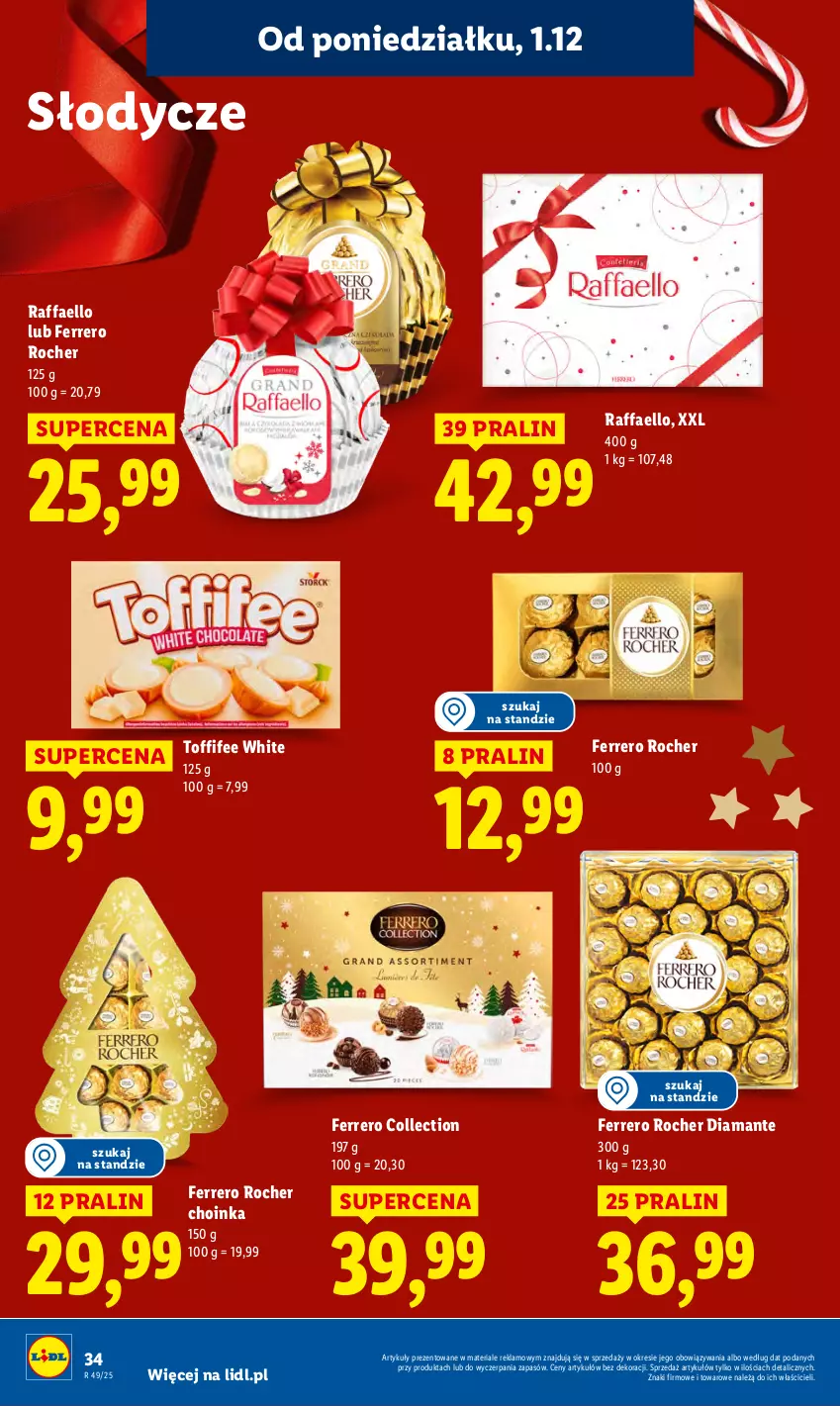 Gazetka promocyjna Lidl - GAZETKA - ważna 01.12 do 03.12.2025 - strona 36 - produkty: Choinka, Diamant, Fa, Ferrero, Ferrero Rocher, Inka, Raffaello, Toffifee
