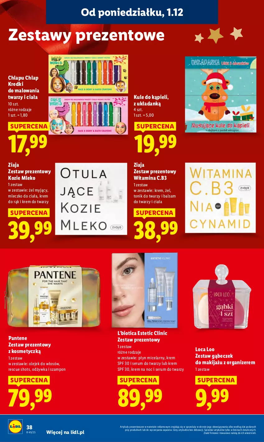 Gazetka promocyjna Lidl - GAZETKA - ważna 01.12 do 03.12.2025 - strona 40 - produkty: Clin, Krem do rąk, Krem do twarzy, Krem na noc, Makijaż, Mleczko, Mleczko do ciała, Mleko, Odżywka, Olej, Organizer, Pantene, Płyn micelarny, Rum, Ser, Serum, Serum do twarzy, Szampon, Tonik, Tonik do twarzy, Zestaw prezentowy, Ziaja
