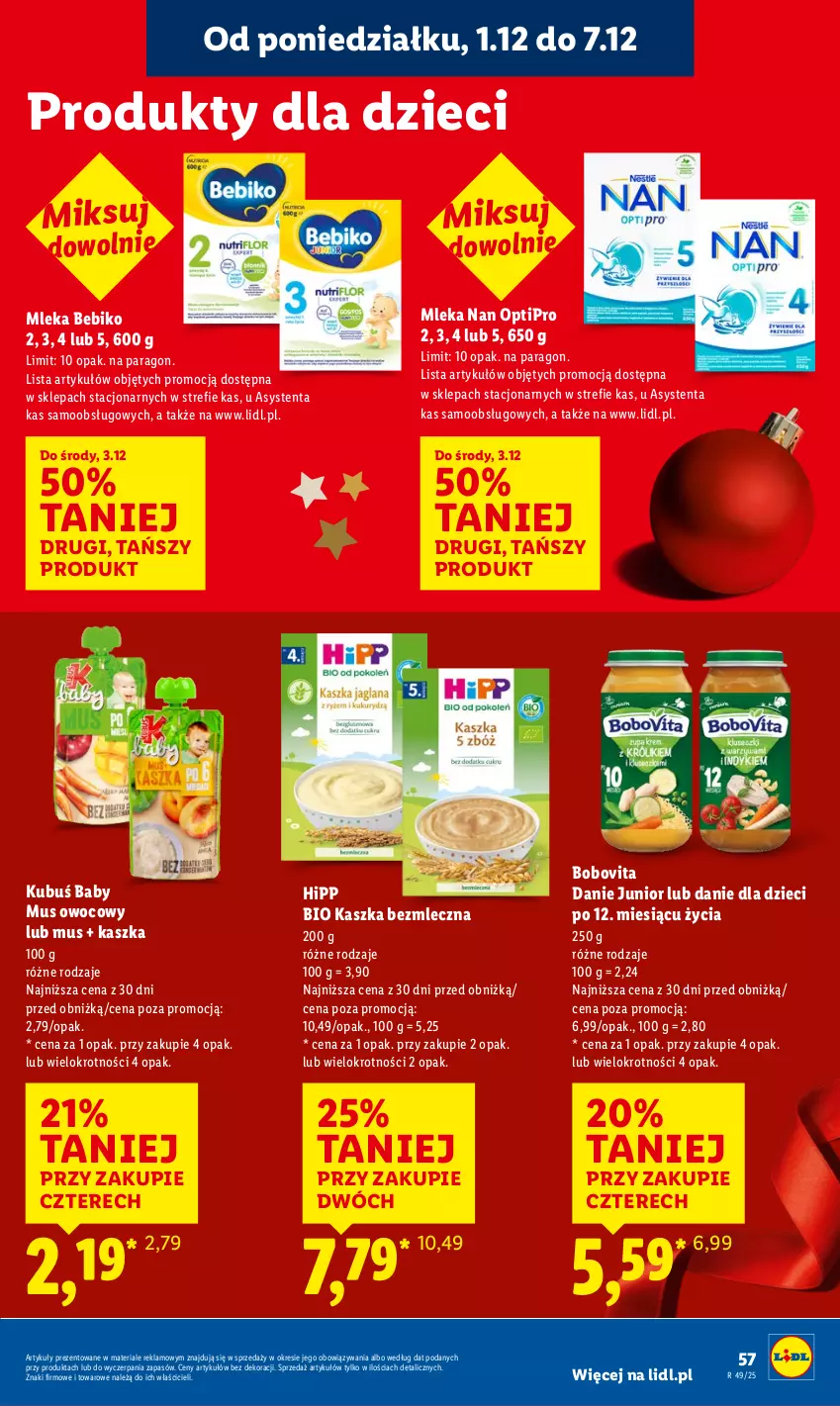 Gazetka promocyjna Lidl - GAZETKA - ważna 01.12 do 03.12.2025 - strona 59 - produkty: Bebiko, BoboVita, Danie dla dzieci, Dzieci, HiPP, Hipp Bio, Kubuś, Mus, NAN Optipro