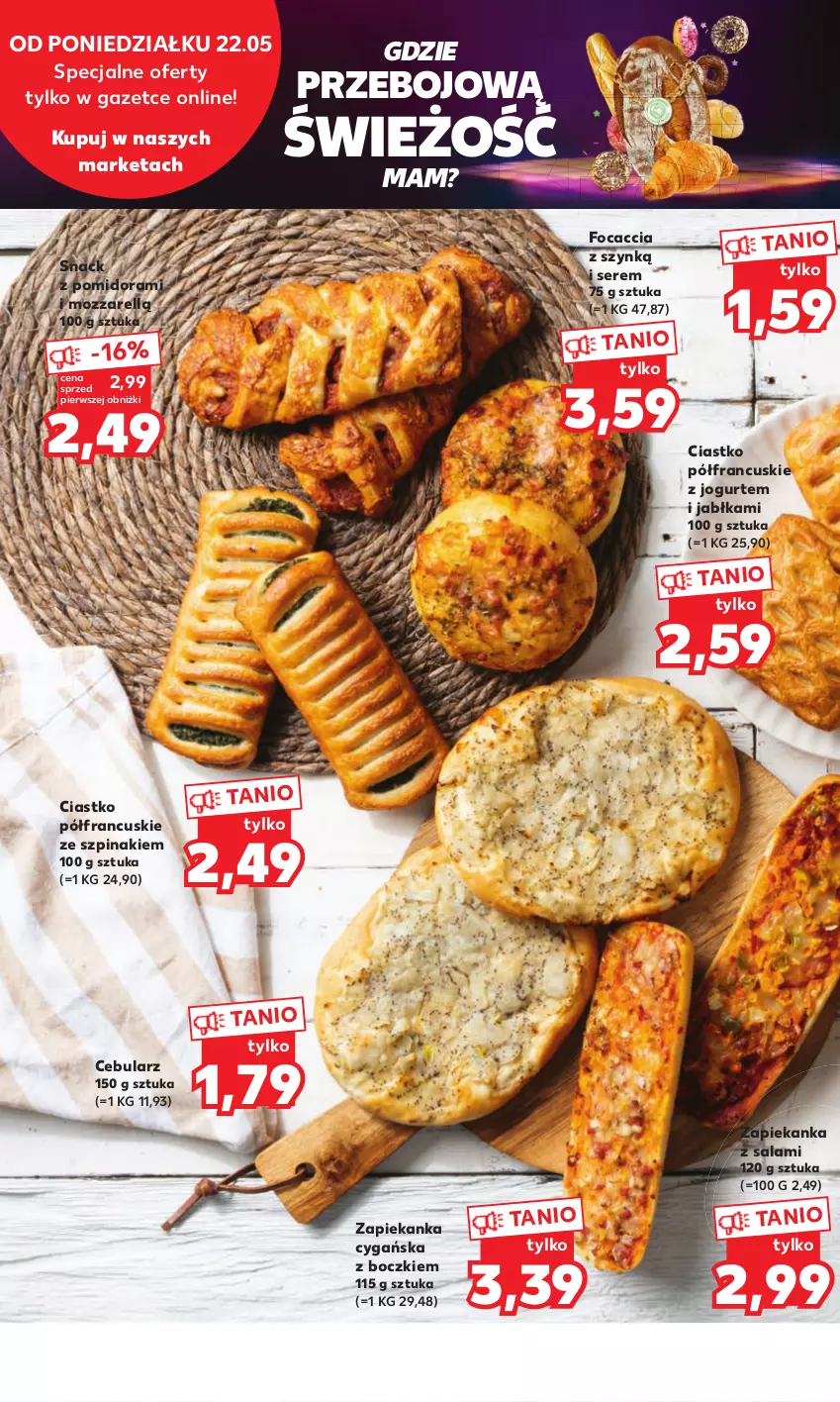 Gazetka promocyjna Kaufland - Mocny Start - ważna 22.05 do 24.05.2023 - strona 10 - produkty: Cebula, Focaccia, Jabłka, Jogurt, Salami, Ser, Szpinak, Zapiekanka