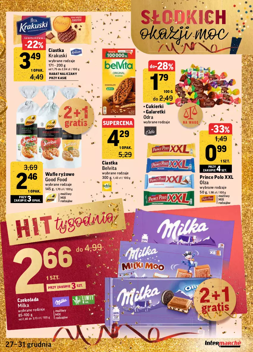 Gazetka promocyjna Intermarche - Gazetka promocyjna - ważna 27.12 do 31.12.2021 - strona 23 - produkty: BelVita, Ciastka, Cukier, Cukierki, Czekolada, Gala, Galaretki, Gra, Krakus, Krakuski, Milka, Prince Polo, Ryż, Wafle