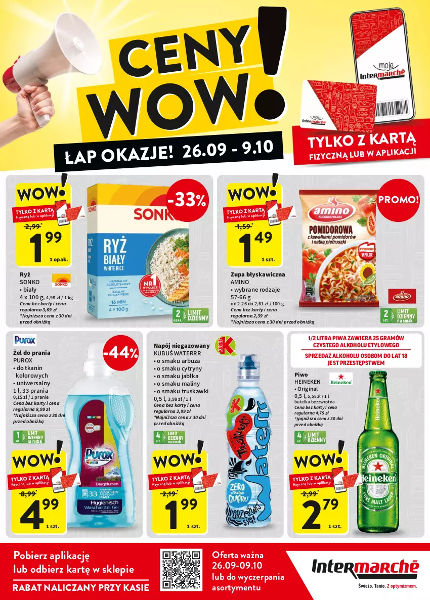 Gazetka promocyjna Intermarche - Gazetka Intermarche - ważna 26.09 do 09.10.2024 - strona 2 - produkty: Arbuz, Cytryny, Gin, Gra, Heineken, Jabłka, Kubuś, Kubuś Waterrr, Maliny, Napój, Napój niegazowany, Piwa, Piwo, Pur, Ryż, Sonko, Truskawki, Zupa