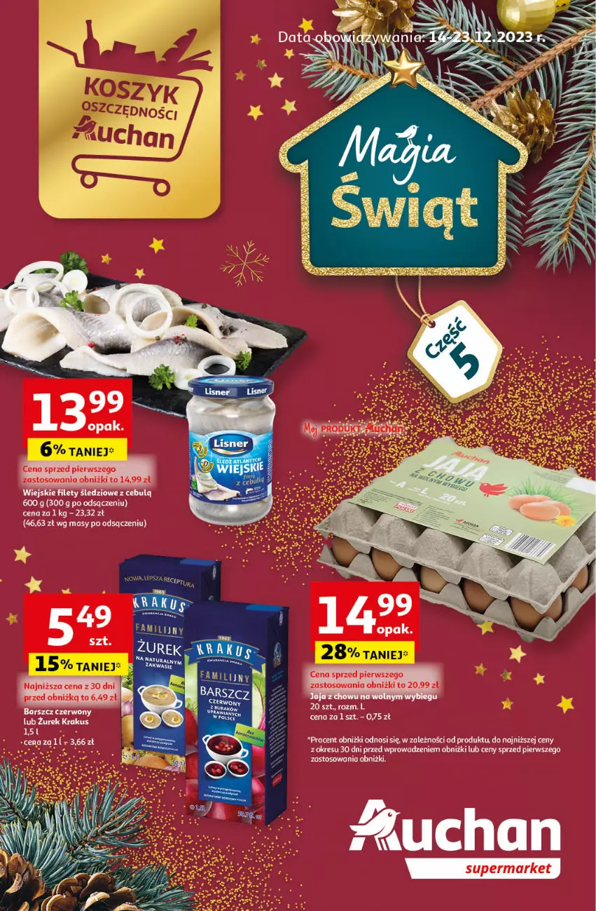 Gazetka promocyjna Auchan - Gazetka Magia Świąt Część 5 Supermarket Auchan - ważna 14.12 do 23.12.2023 - strona 1 - produkty: Krakus