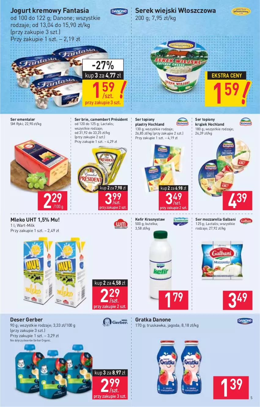 Gazetka promocyjna Stokrotka - Market - ważna 02.06 do 09.06.2021 - strona 5 - produkty: Brie, Camembert, Danone, Deser, Ementaler, Fa, Fanta, Galbani, Gerber, Gra, Hochland, Jogurt, Kefir, Mleko, Mozzarella, Président, Ser, Ser topiony, Serek, Serek wiejski, Top