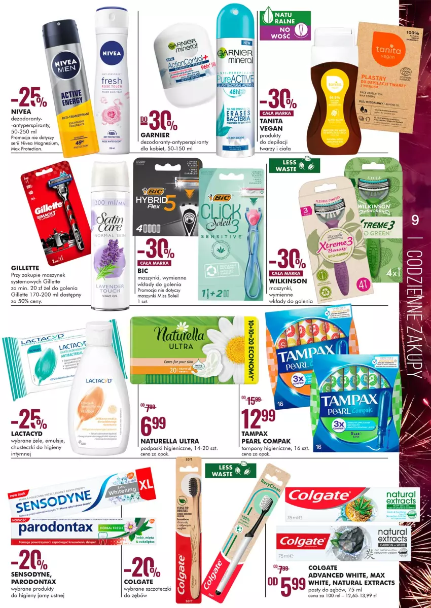 Gazetka promocyjna Super Pharm - Gazetka - ważna 27.12.2021 do 10.01.2022 - strona 9 - produkty: Antyperspirant, BIC, Chusteczki, Chusteczki do higieny, Colgate, Dezodorant, Fa, Garnier, Gillette, Lactacyd, LG, Mięta, Naturell, Naturella, Nivea, Parodontax, Pax, Podpaski, Sensodyne, Ser, Tampax, Tampony