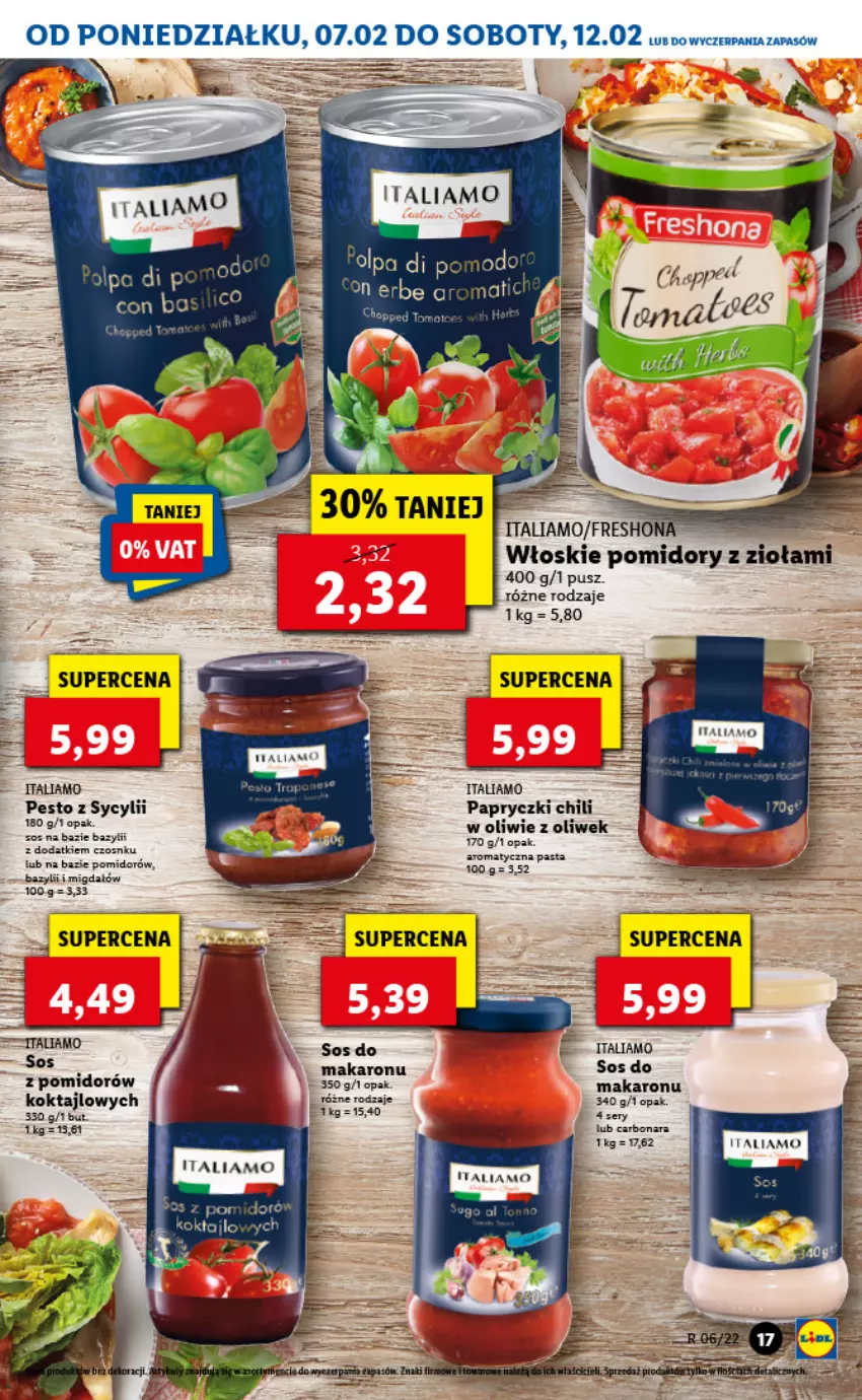 Gazetka promocyjna Lidl - GAZETKA - ważna 07.02 do 09.02.2022 - strona 17 - produkty: Makaron, Pesto, Pomidory, Ser, Sos