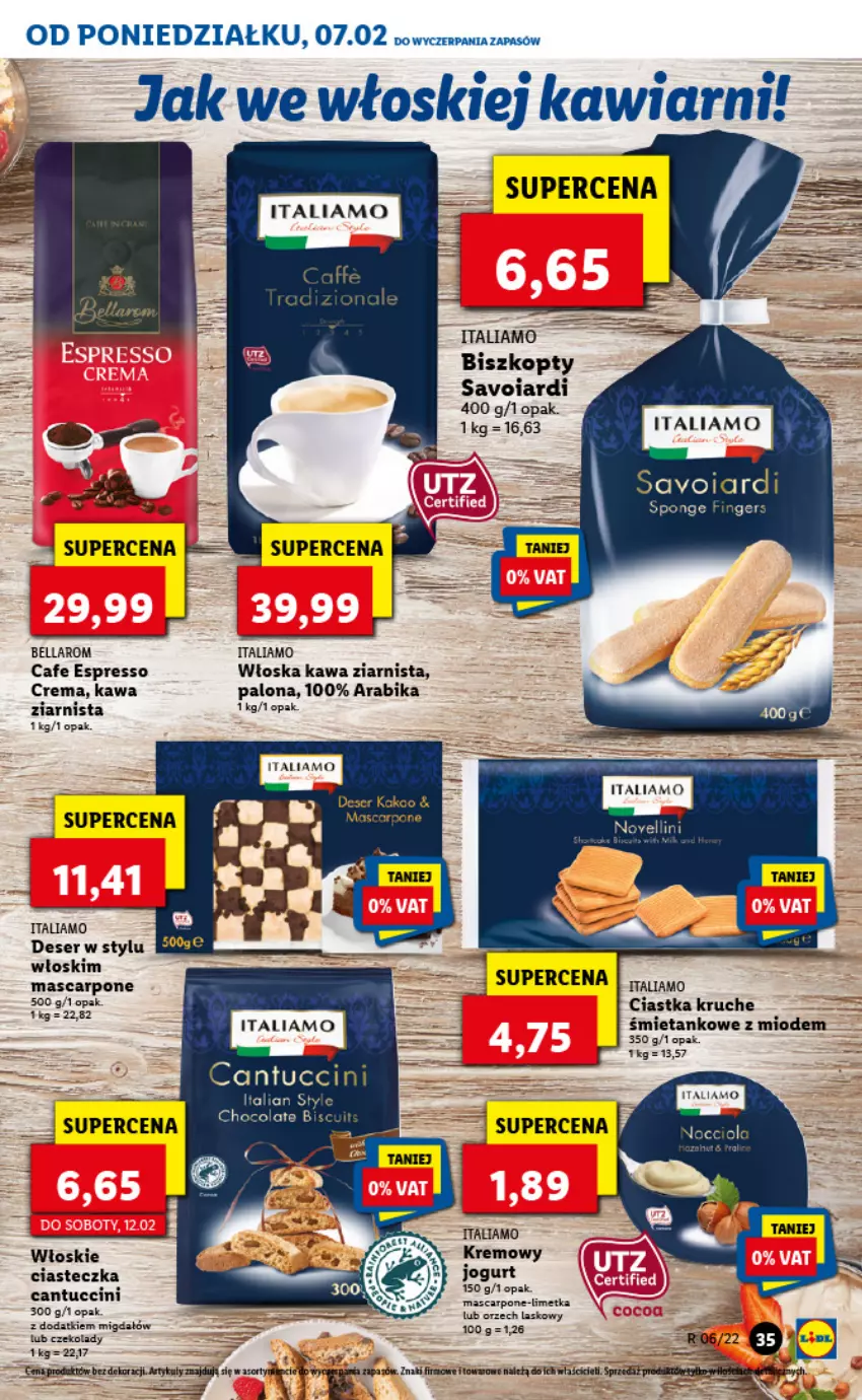 Gazetka promocyjna Lidl - GAZETKA - ważna 07.02 do 09.02.2022 - strona 35 - produkty: Bell, Bella, Biszkopty, Ciastka, Deser, Kakao, Kawa, Kawa ziarnista, Mascarpone, Ser