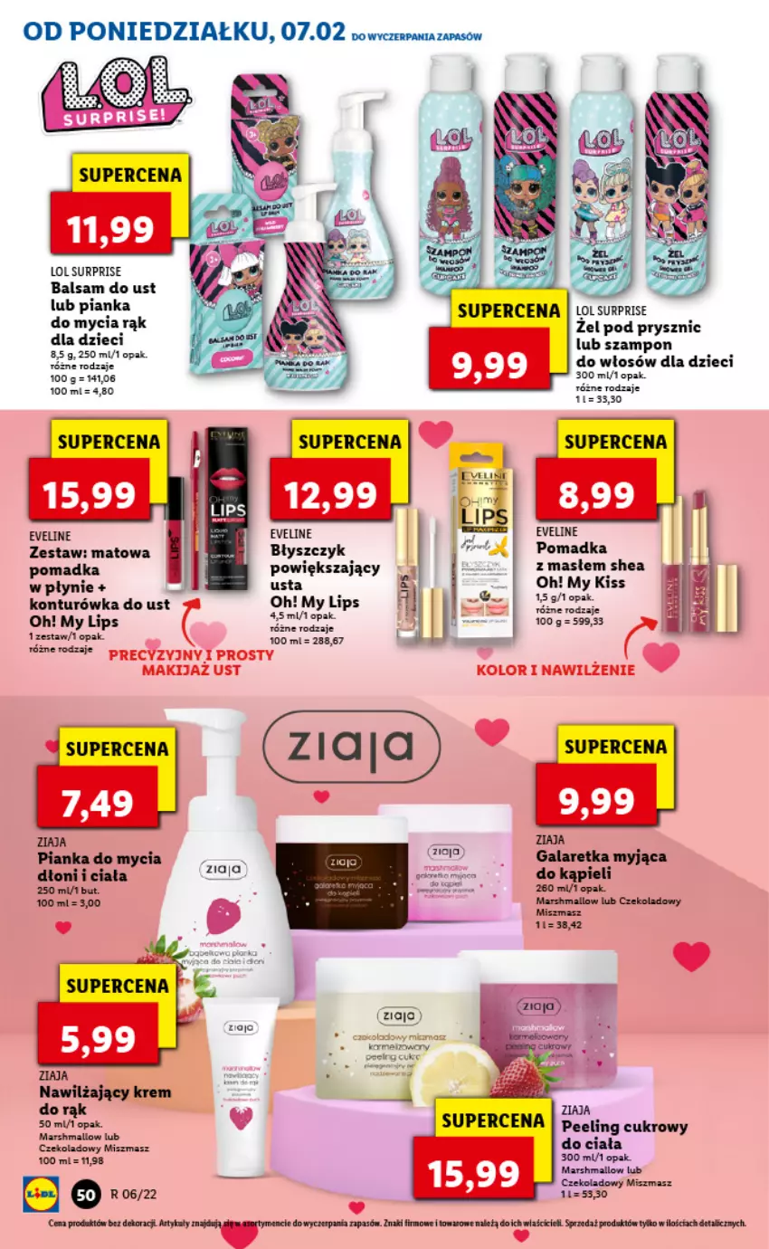 Gazetka promocyjna Lidl - GAZETKA - ważna 07.02 do 09.02.2022 - strona 50 - produkty: Balsam do ust, Dzieci, Eveline, Gala, Galaretka, Konturówka do ust, Makijaż, Mars, Peeling, Szampon, Ziaja