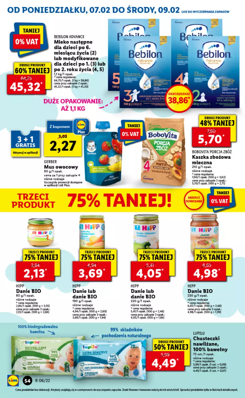 Gazetka promocyjna Lidl - GAZETKA - ważna 07.02 do 09.02.2022 - strona 54 - produkty: BEBILON, BoboVita, Chusteczki, Dzieci, Gra, HiPP, Mleko, Mus, O nas, Por