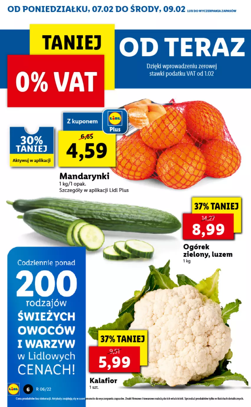 Gazetka promocyjna Lidl - GAZETKA - ważna 07.02 do 09.02.2022 - strona 6 - produkty: Kalafior, Mandarynki, Ogórek