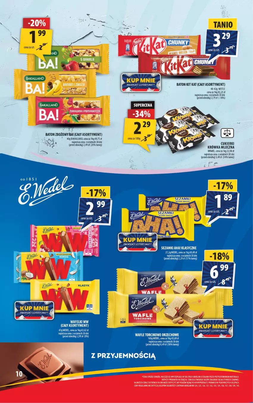 Gazetka promocyjna Arhelan - Gazetka - ważna 18.10 do 27.10.2024 - strona 10 - produkty: Bakalland, Baton, Cukier, Cukierki, Kit Kat, Rum, Wafle, Wawel