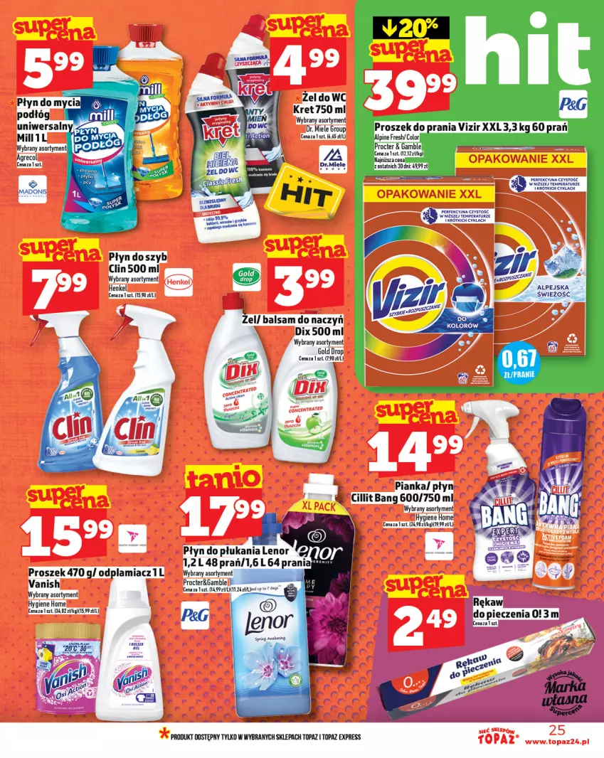 Gazetka promocyjna Topaz - Gazetka - ważna 22.05 do 28.05.2025 - strona 25 - produkty: Cillit Bang, Clin, Fa, Kret, Lenor, Odplamiacz, Płyn do szyb, Top