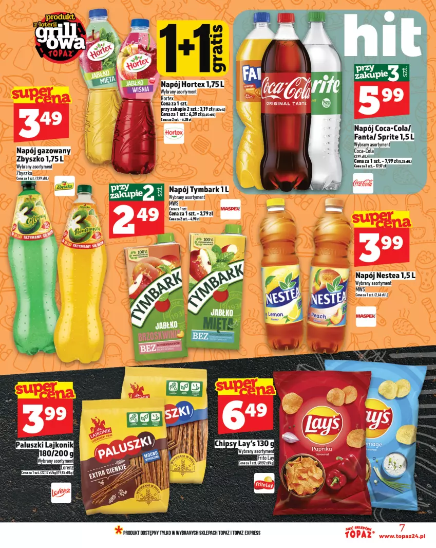 Gazetka promocyjna Topaz - Gazetka - ważna 22.05 do 28.05.2025 - strona 7 - produkty: Chipsy, Coca-Cola, Fa, Fanta, Napój, Napój gazowany, Sprite, Top, Tymbark