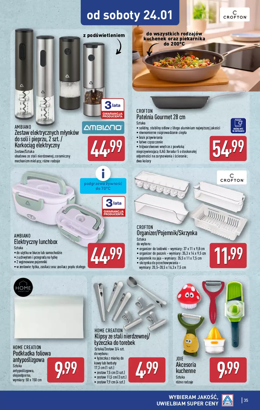 Gazetka promocyjna Aldi - Pełna oferta - ważna 19.01 do 25.01.2026 - strona 35 - produkty: Jaja, Koc, Korkociąg, Olej, Organizer, Patelnia, Piekarnik, Pieprz, Podkład, Podkładka, Pojemnik, Por, Skrzynka do przechowywania