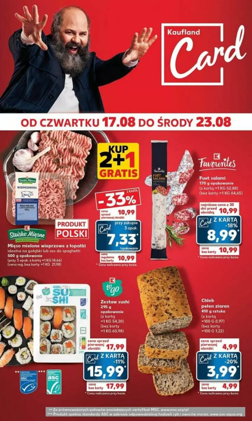 Gazetka promocyjna Kaufland - ważna 21.08 do 27.08.2023 - strona 15 - produkty: Kasia, Kask, LANA, Mięso, Mięso mielone, Pur, Salami, Sos, Sushi