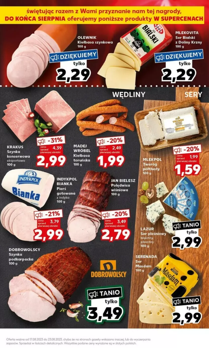 Gazetka promocyjna Kaufland - ważna 21.08 do 27.08.2023 - strona 3 - produkty: Kiełbasa, Kiełbasa szynkowa, Krakus, Mleko, Mlekovita, Olewnik, Ser