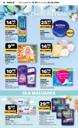 Gazetka promocyjna Netto - Artykuły spożywcze - Gazetka - ważna od 25.09 do 25.09.2024 - strona 14 - produkty: Woda perfumowana, Lady Speed Stick, Pampers, Majtki, Szczoteczka do zębów, Perfum, Krem uniwersalny, Chusteczki, Carefree, Dzieci, Pieluchomajtki, Wkładki, Woda, Antyperspirant, Kindii, Nivea, Szczoteczka