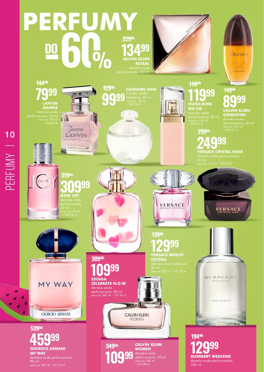 Gazetka promocyjna Super Pharm - Gazetka - ważna 23.06 do 06.07.2022 - strona 10 - produkty: Burberry, Cacharel, Calvin Klein, Dior, Escada, Giorgio Armani, Hugo Boss, Lanvin, Perfum, SESSIO, Versace, Woda, Woda perfumowana, Woda toaletowa