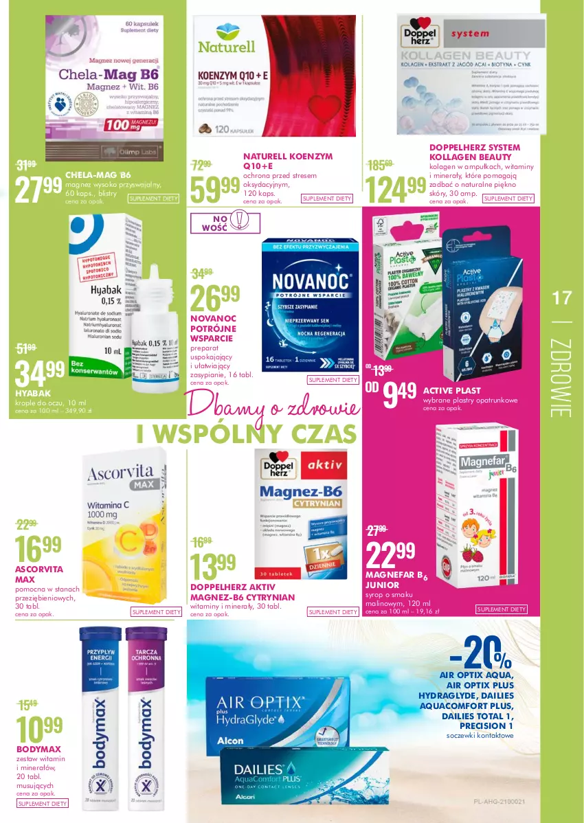 Gazetka promocyjna Super Pharm - Gazetka - ważna 23.06 do 06.07.2022 - strona 17 - produkty: Body, Bodymax, Doppelherz, Fa, Koenzym Q10, Kolagen, Krople do oczu, Magnez, Mus, Naturell, Plastry opatrunkowe, Soczewki kontaktowe, Sok, Suplement diety, Syrop, Zdrowie