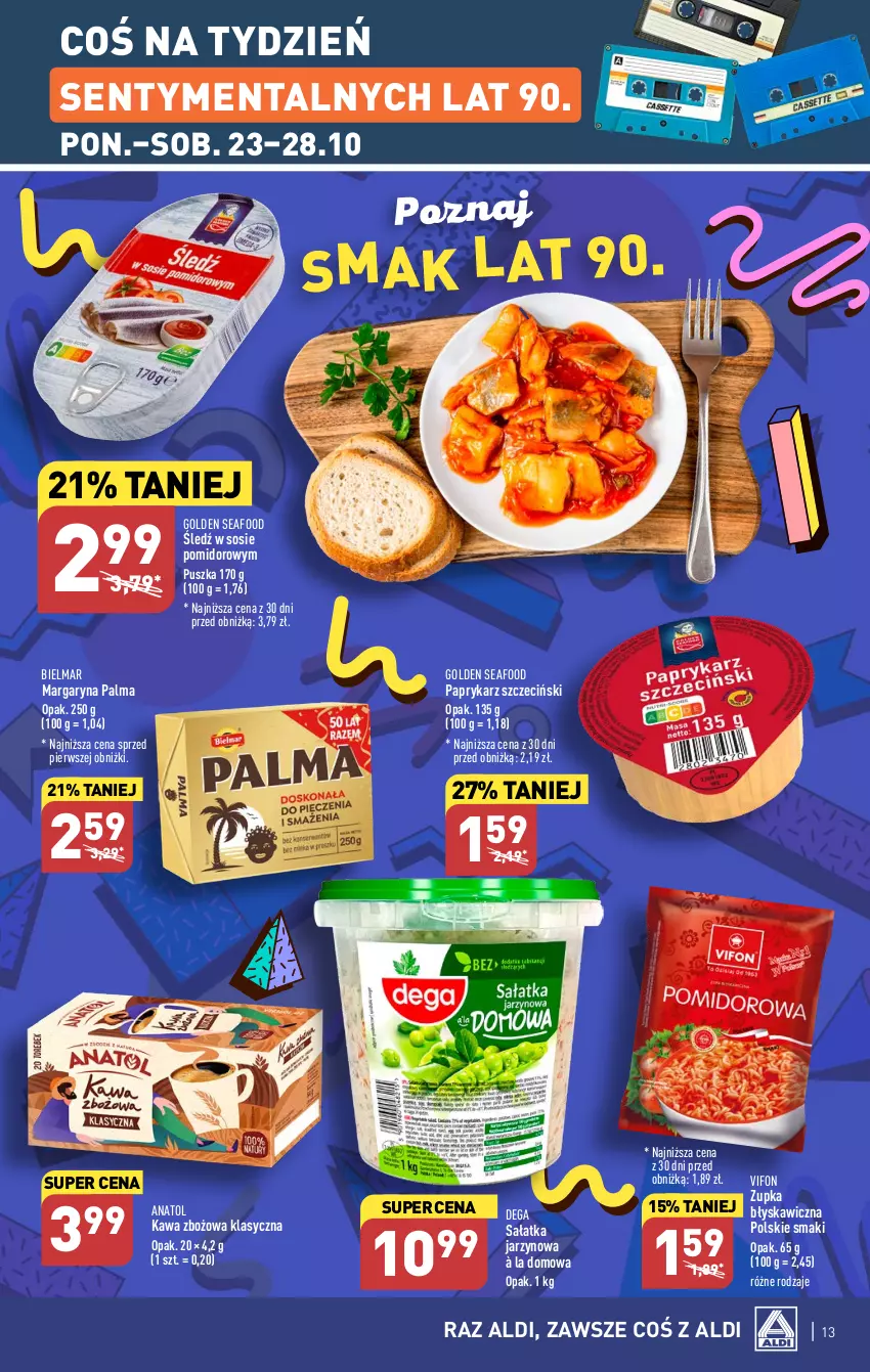 Gazetka promocyjna Aldi - Pełna oferta - ważna 23.10 do 28.10.2023 - strona 13 - produkty: Dega, Golden Seafood, Kawa, Kawa zbożowa, Margaryna, Palma, Papryka, Paprykarz, Paprykarz szczeciński, Sałat, Sałatka, Sos