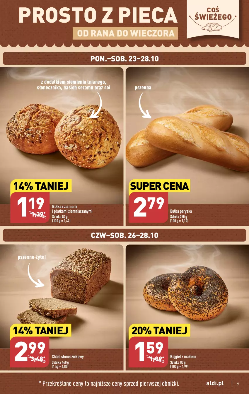 Gazetka promocyjna Aldi - Pełna oferta - ważna 23.10 do 28.10.2023 - strona 9 - produkty: Bułka, Chleb, Piec, Sezam