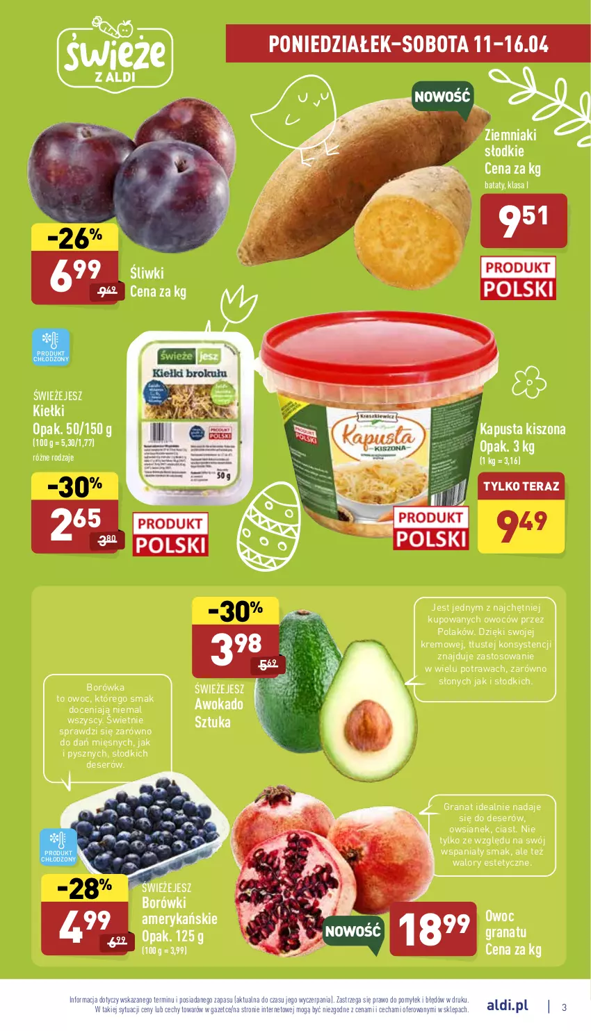 Gazetka promocyjna Aldi - Pełny katalog - ważna 11.04 do 16.04.2022 - strona 3 - produkty: Borówka, Deser, Gra, Granat, Kiełki, Ser, Tera, Ziemniaki