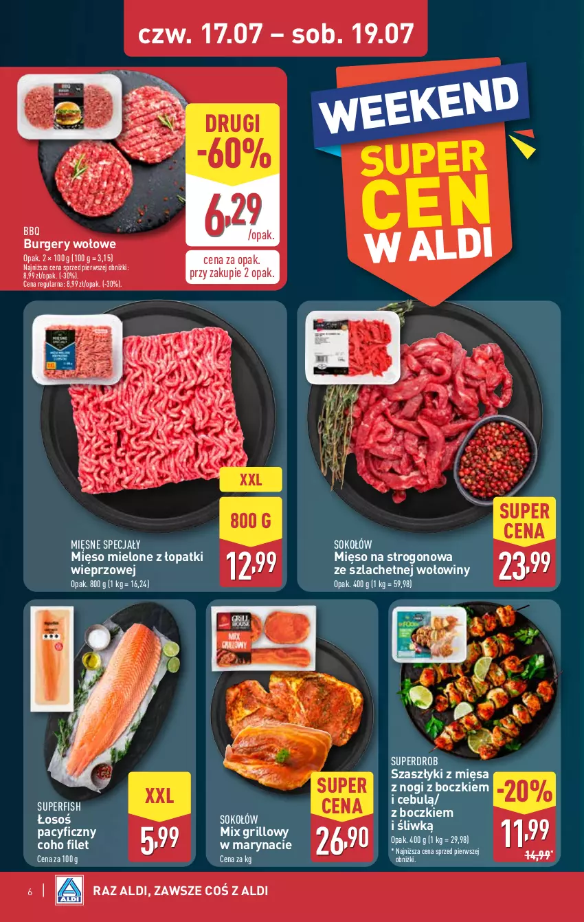 Gazetka promocyjna Aldi - Oferta weekendowa - ważna 17.07 do 19.07.2025 - strona 6 - produkty: Burger, Grill, Mięsne specjały, Mięso, Mięso mielone, Mięso mielone z łopatki wieprzowej, Sok, Sokołów