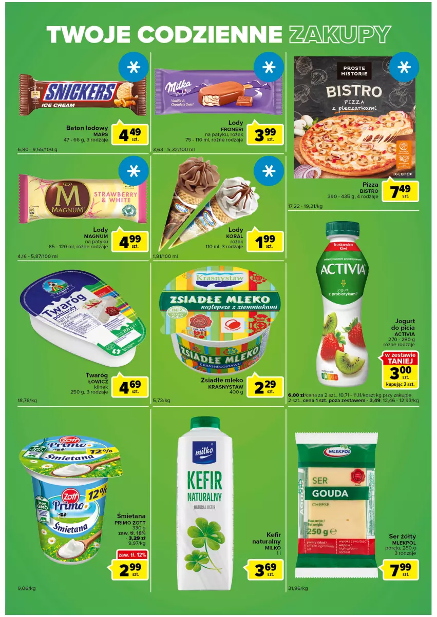 Gazetka promocyjna Carrefour - Gazetka Express - ważna 02.08 do 08.08.2022 - strona 2 - produkty: Activia, Jogurt, Kefir, Kefir naturalny, Kosz, Lody, Mleko, Por, Ser, Twaróg, Zott