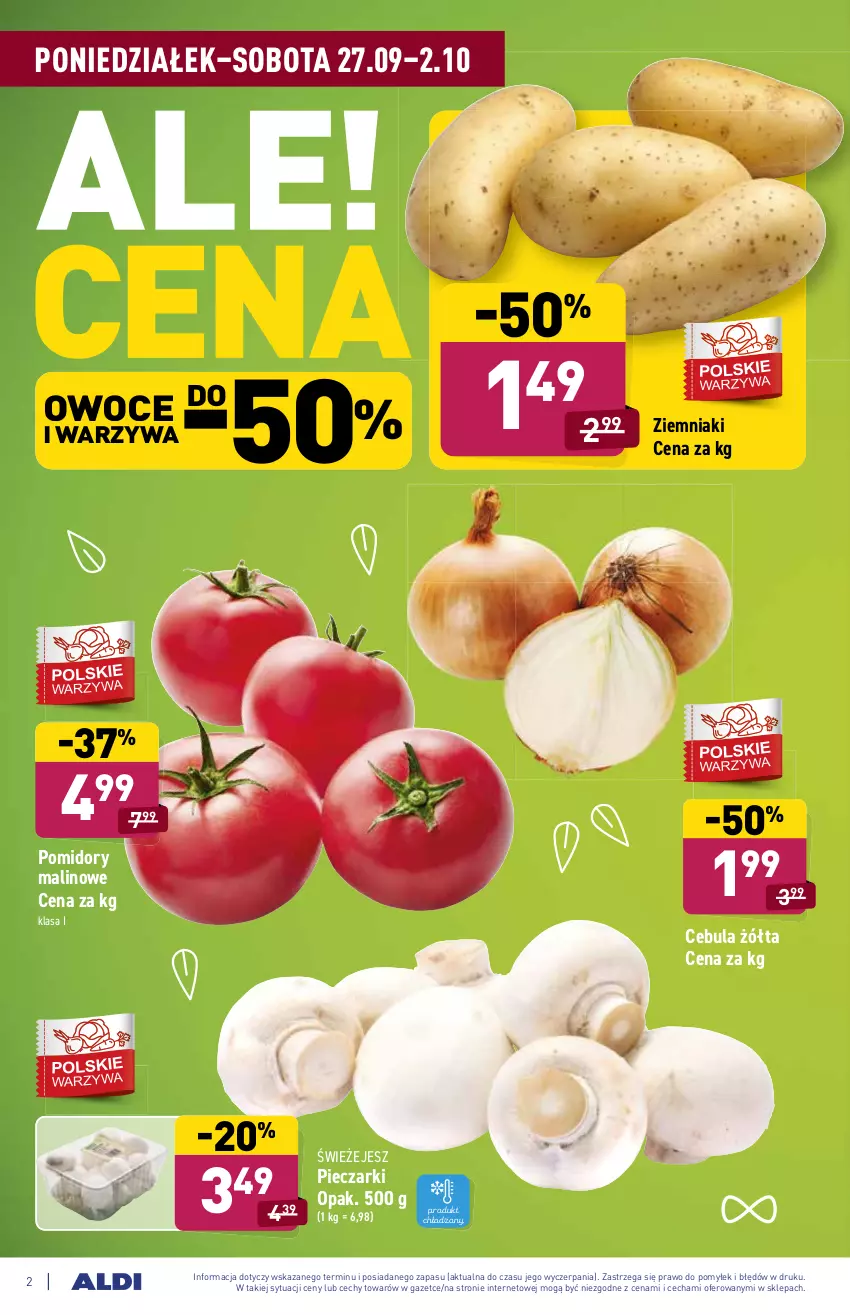 Gazetka promocyjna Aldi - ważna 27.09 do 02.10.2021 - strona 2 - produkty: Cebula, Owoce, Piec, Pomidory, Warzywa, Ziemniaki