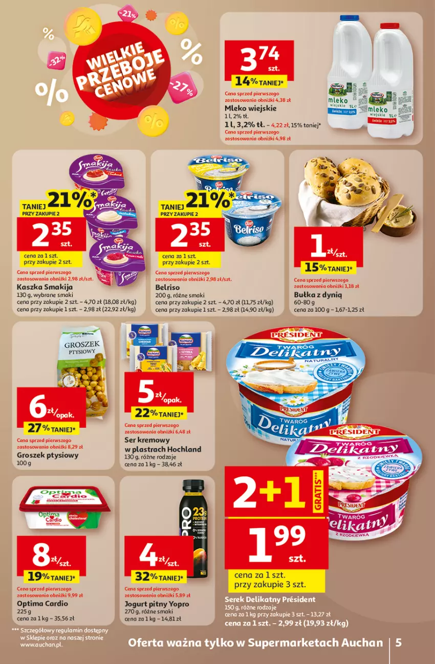 Gazetka promocyjna Auchan - Gazetka Wielkie Przeboje Cenowe Supermarket Auchan - ważna 02.01 do 07.01.2026 - strona 5 - produkty: Belriso, Dynią, Groszek, Groszek ptysiowy, Hochland, Jogurt, Jogurt pitny, Mleko, Optima, Optima Cardio, Ser, Twaróg