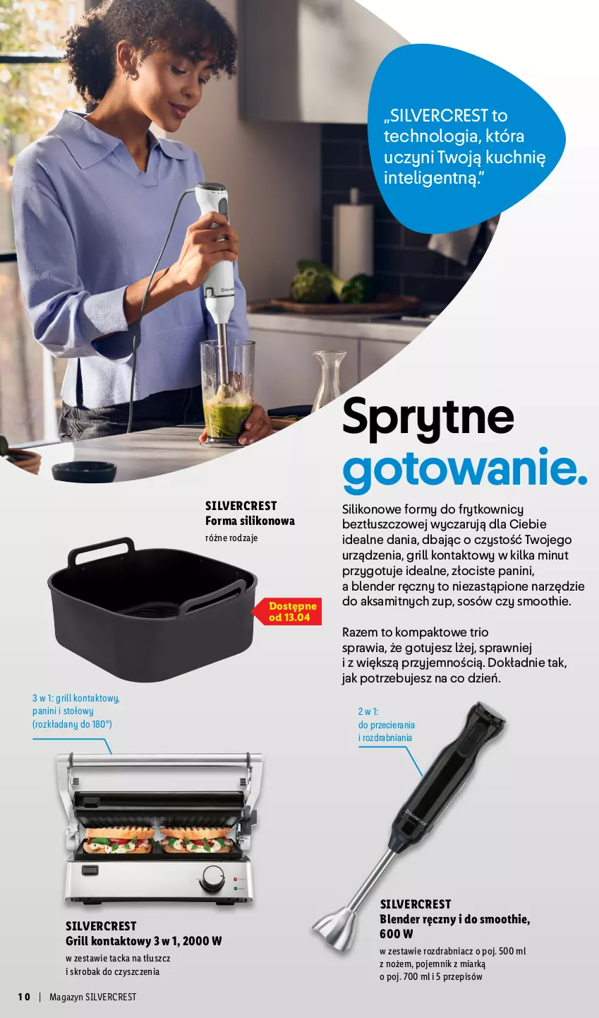 Gazetka promocyjna Lidl - Silvercrest - ważna 29.03 do 09.05.2026 - strona 10 - produkty: Aksam, Blender, Blender ręczny, Grill, Grill kontaktowy, Intel, Noż, Pojemnik, Rozdrabniacz, Silvercrest, Smoothie, Sos