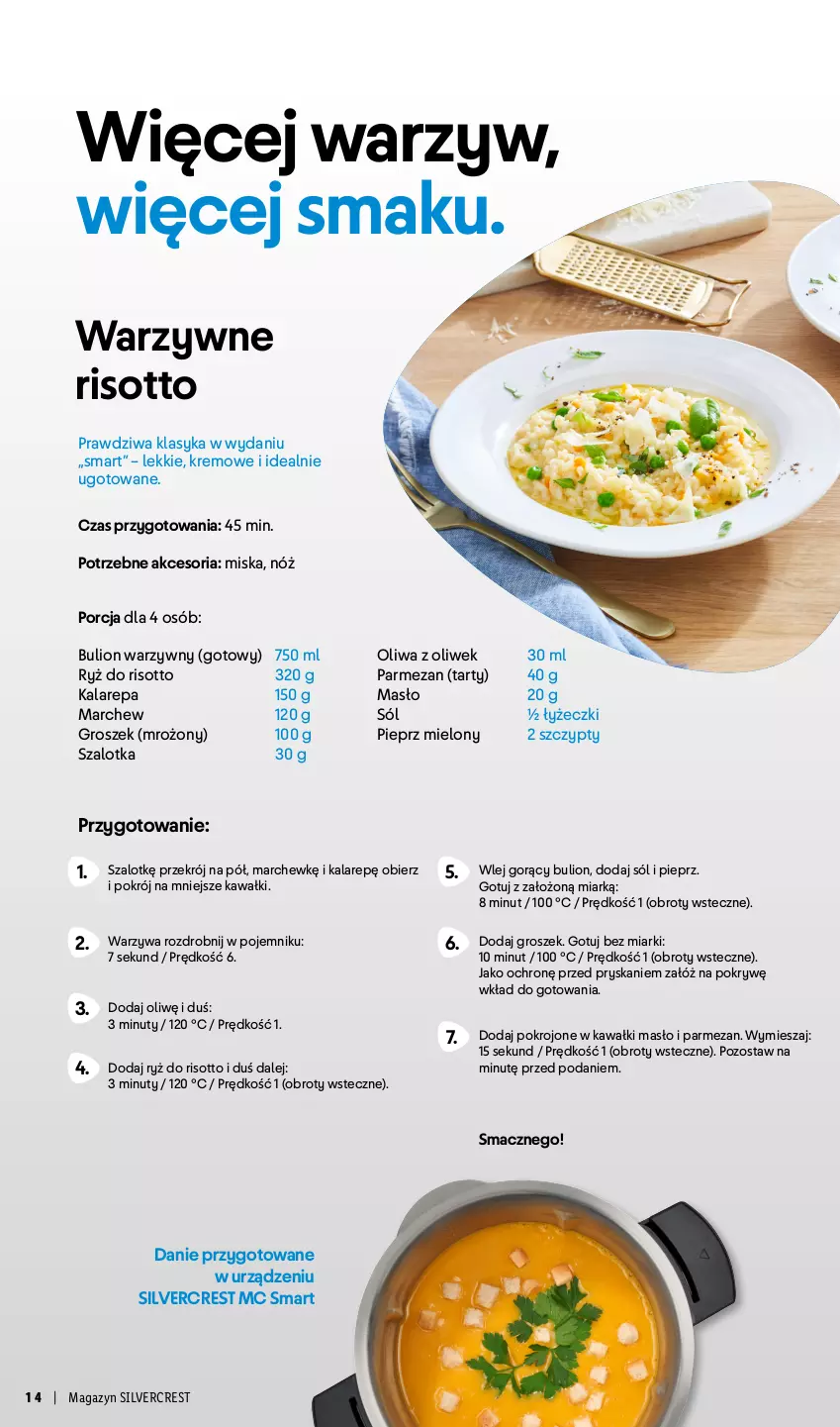 Gazetka promocyjna Lidl - Silvercrest - ważna 29.03 do 09.05.2026 - strona 14 - produkty: 5 Sekund, Bulion, Groszek, Kawa, Lion, Masło, Miska, Nuty, Oliwa z oliwek, Parmezan, Pieprz, Pojemnik, Por, Ryż, Ryż do risotto, Silvercrest, Sól, Szal, Warzywa